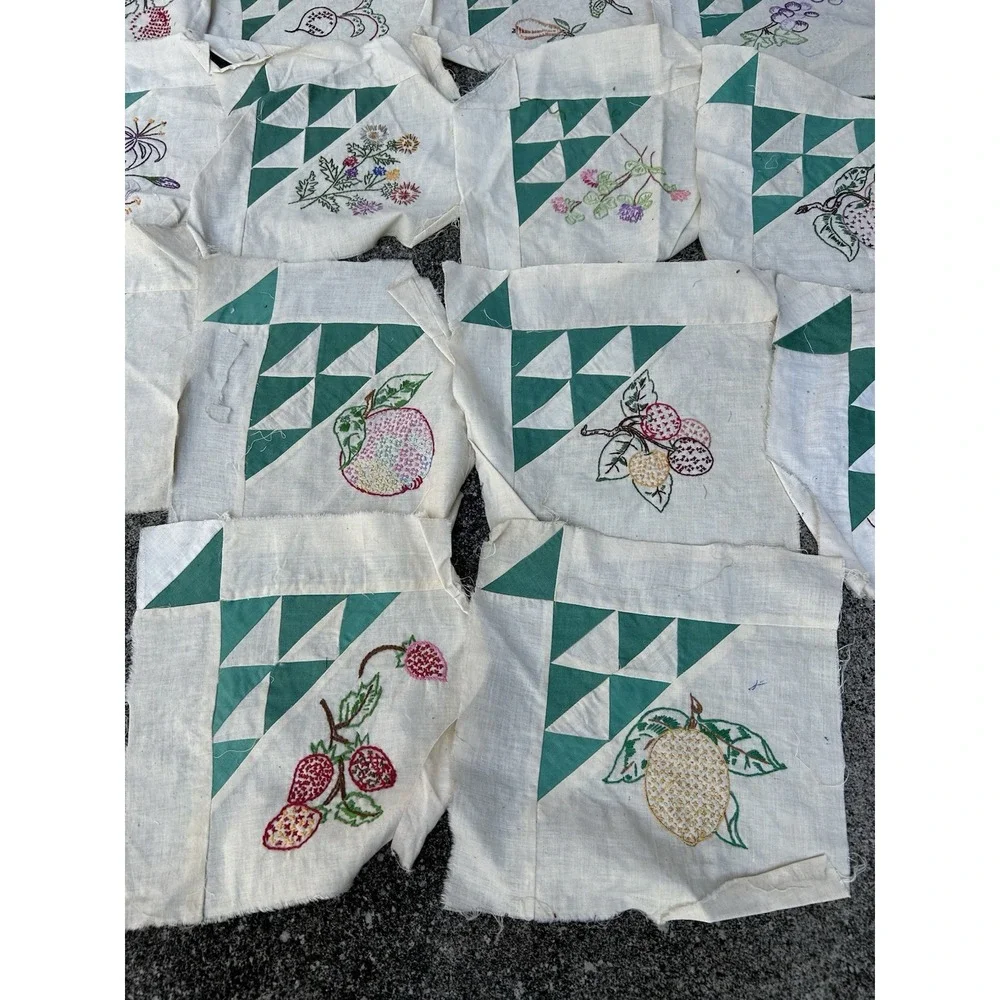 Vintage Quilt Blocks Appliqué Fruit & Vegetables - Handmade Unfinished Lot Of 22